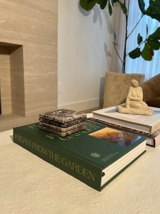 Leathered Spanish Emperador Marble Coasters 002 | 4-Piece |