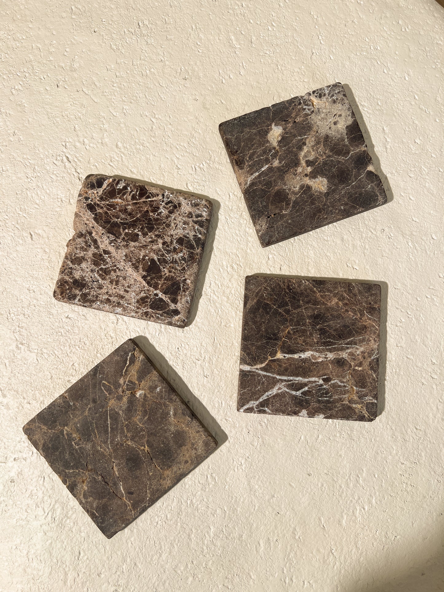 Leathered Spanish Emperador Marble Coasters 001 | 4-Piece |