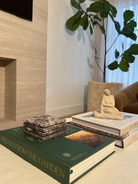 Leathered Spanish Emperador Marble Coasters 001 | 4-Piece |