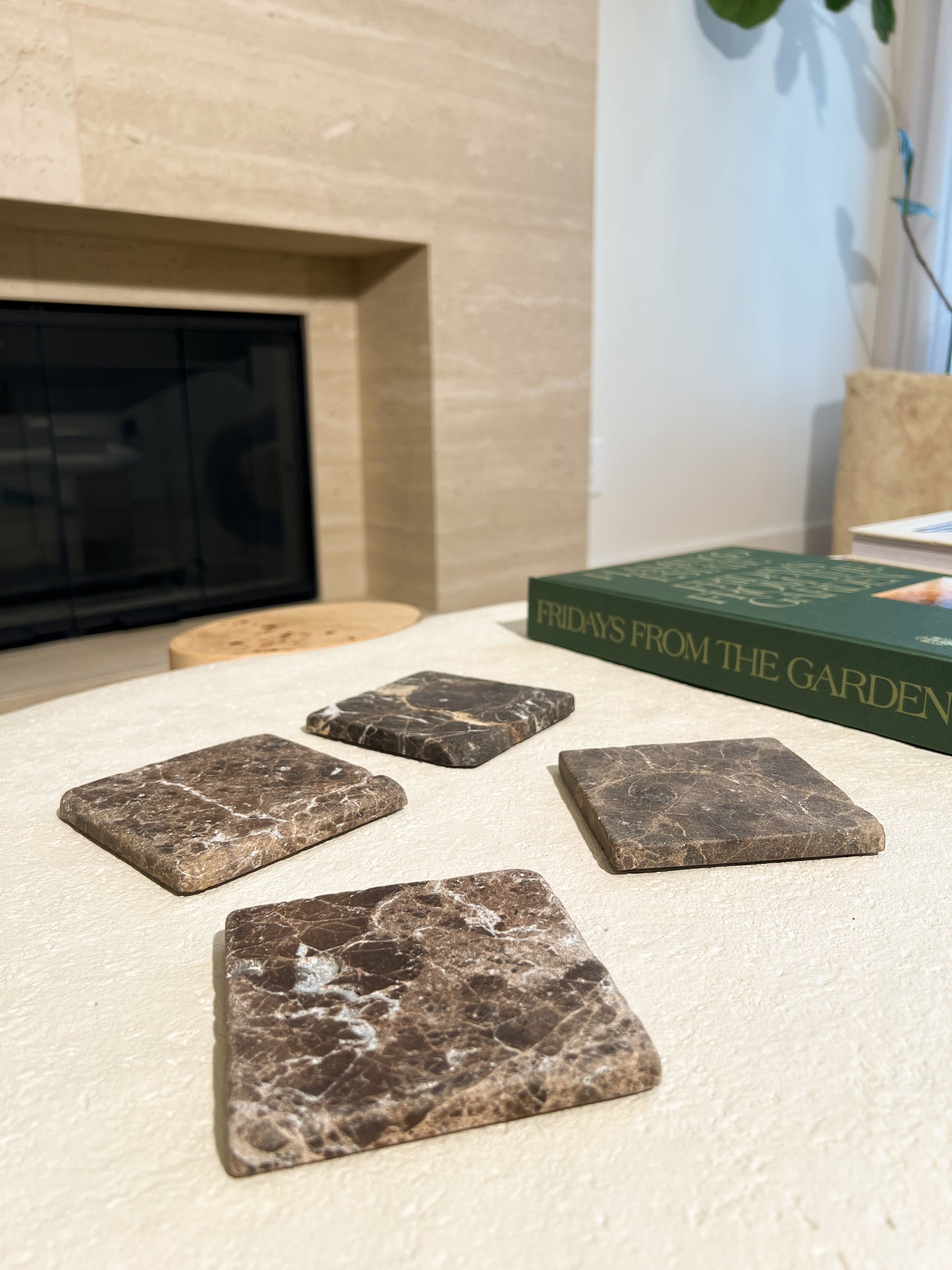 Leathered Spanish Emperador Marble Coasters 002 | 4-Piece |