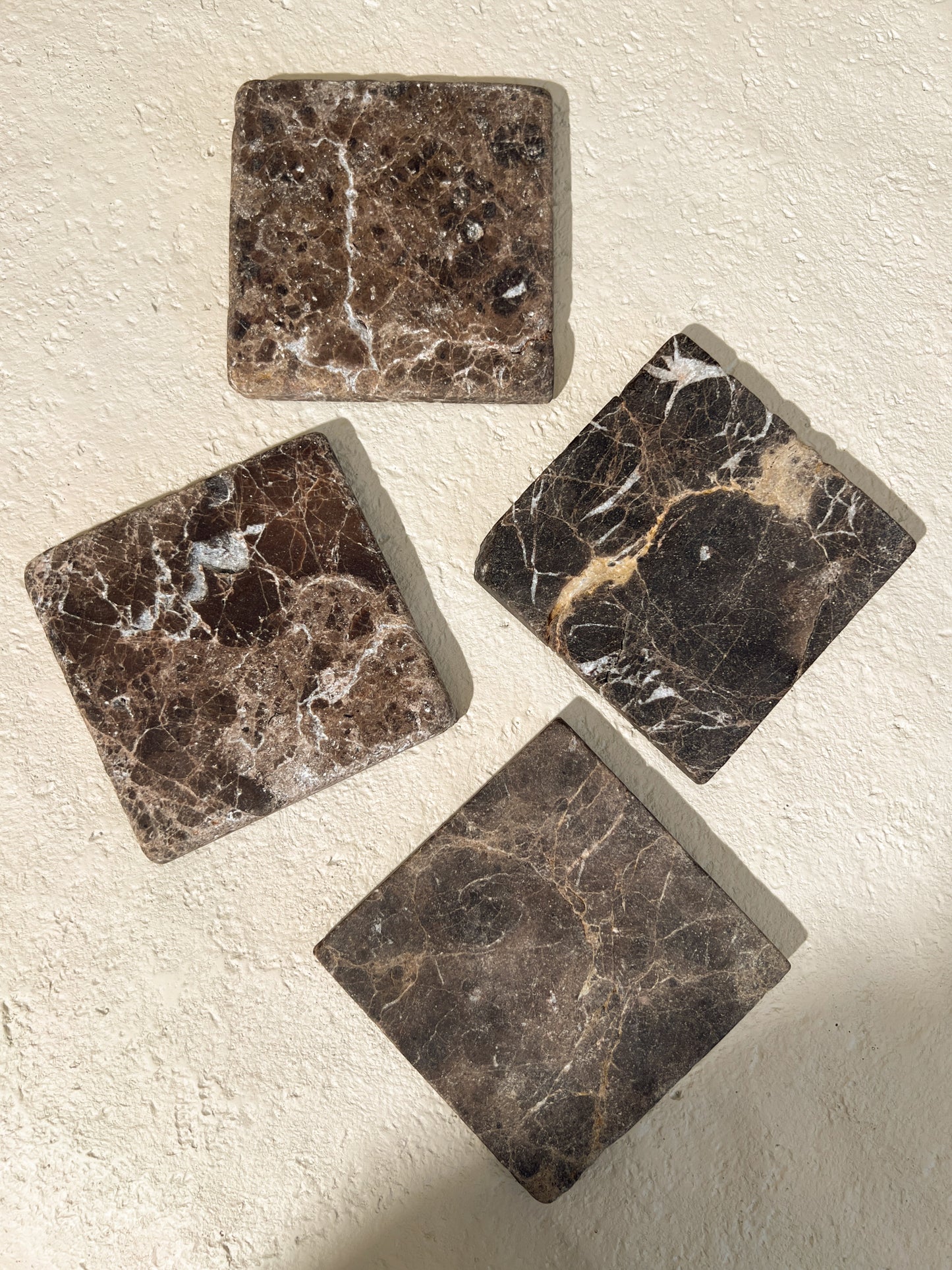 Leathered Spanish Emperador Marble Coasters 002 | 4-Piece |